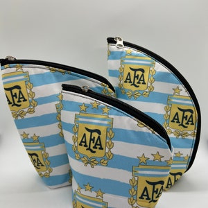 Yerba Mate, Sugar and Mate Gourd Fabric Bags Set.  Yerbera, Azucarera. Set Matero de Tela. Handcrafted.  Blue, White, Argentina Soccer.
