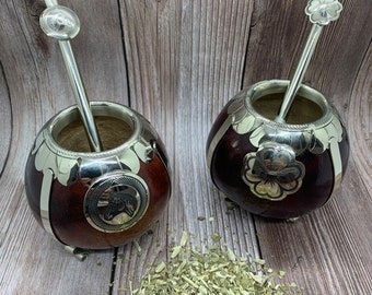 Mate Gourd Cup with Alpaca Silver Decoration "Large".  Handcrafted by artisans from Argentina.