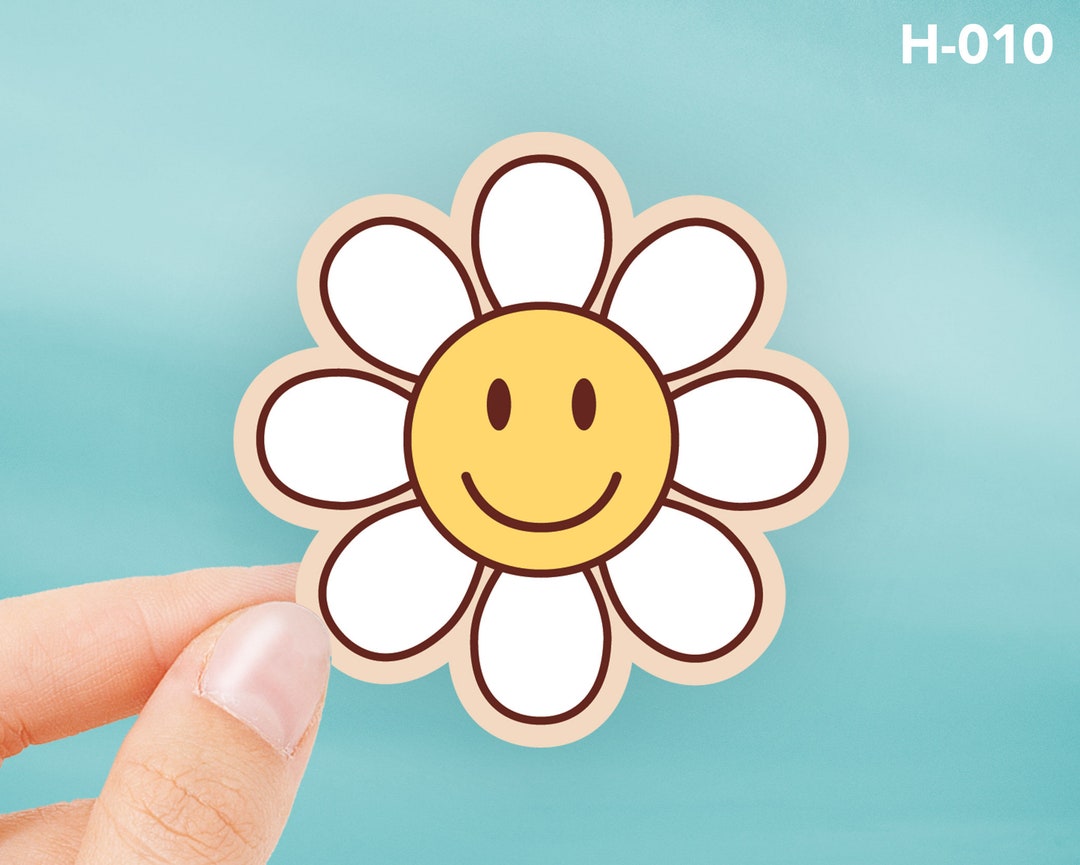 Happy Face Flower Sticker, Cute Retro Sticker, Happy Face Waterproof