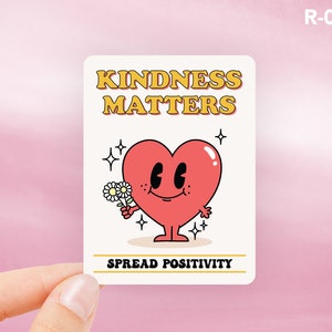 Red Retro Heart Sticker, Cute Stickers, Kindness Matters Waterproof Sticker, Spread Positivity Water Bottle Sticker, Laptop Sticker R-026