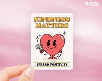 Red Retro Heart Sticker, Cute Stickers, Kindness Matters Waterproof Sticker, Spread Positivity Water Bottle Sticker, Laptop Sticker R-026