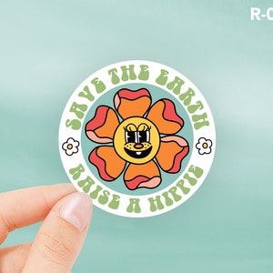 Hippie Flower Sticker, Cute Retro Sticker, 60s 70s Waterproof Sticker, Save the Earth Water Bottle Sticker For Kids Quote Laptop R-010