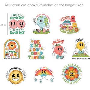 Retro Sticker Pack of 10, Cute Stickers, Positive Quote Stickers, Retro Character Water Bottle Sticker Bundle, Cool Laptop Stickers image 3