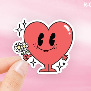 Red Retro Heart Sticker, Cute Stickers, Retro Character Waterproof Sticker, Valentines Water Bottle Sticker, Retro Cute Laptop Sticker R-001