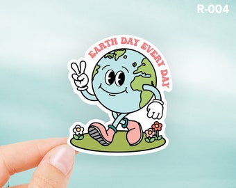 Earth Day Sticker, Cute Sticker, Retro Waterproof Sticker, Save Earth Water Bottle Sticker, Save the Planet Laptop Sticker Retro Earth R-004