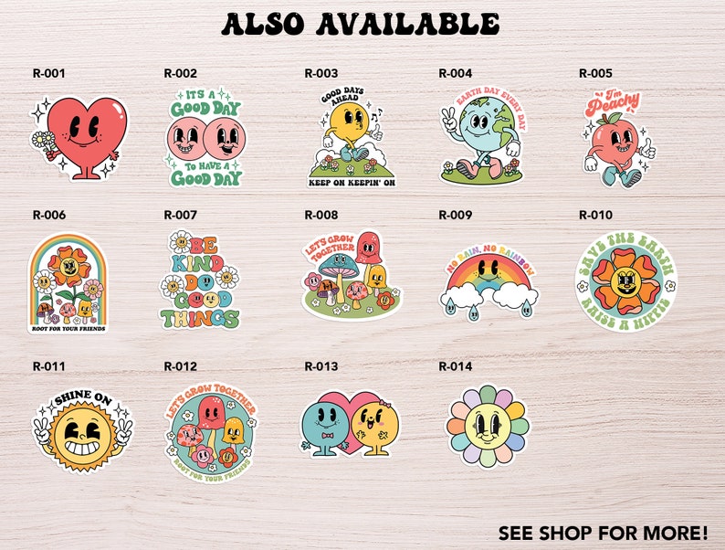 Retro Sticker Pack of 10, Cute Stickers, Positive Quote Stickers, Retro Character Water Bottle Sticker Bundle, Cool Laptop Stickers image 5