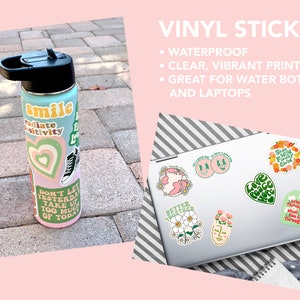 Retro Sticker Pack of 10, Cute Stickers, Positive Quote Stickers, Retro Character Water Bottle Sticker Bundle, Cool Laptop Stickers image 4