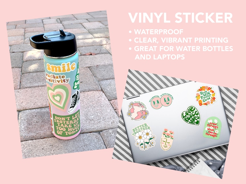 Retro Sticker Pack of 10, Cute Stickers, Positive Quote Stickers, Retro Character Water Bottle Sticker Bundle, Cool Laptop Stickers image 4