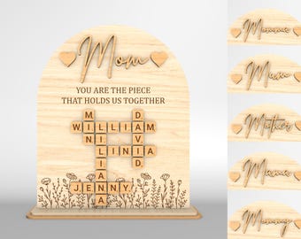Personalized Mom Crossword Scrabble Boho Sign SVG,Gift for Mom, Mothers Day svg, Mothers Day Gifts svg, Laser cut files, Glowforge svg files