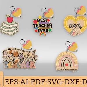 Lehrer-Schlüsselbund-Svg-Bundle, Geschenk für Lehrer, Lehrer-Geschenk, Lehrer-Schlüsselanhänger-Svg, Bleistift-Herz-Svg, Schlüsselbund Laser-Datei, Glowforge SVG-Dateien