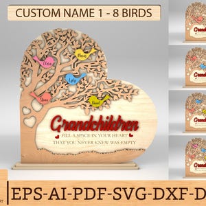 Personalized Grandma Tree Heart Stand Decor SVG, Gift for Grandma,Mothers Day svg,Mothers Day Gifts svg,Laser cut files, Glowforge svg files