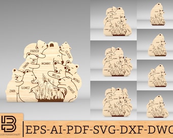 Personalized Floral Bear Family Puzzle SVG,Bear Puzzle Pieces svg,Mothers Day Gifts svg,Mothers Day svg, Glowforge svg files,Laser cut files