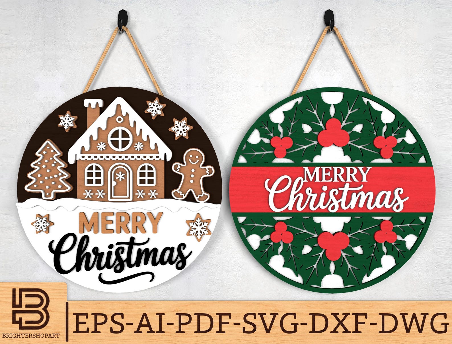 Gingerbread House Christmas Door Hanger Svg, Holiday Holly Round Wood ...