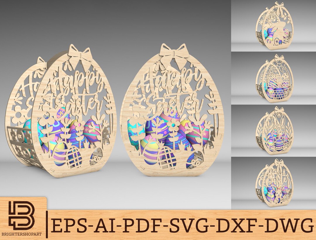 Happy Easter Wooden Crate Laser Cut File, Easter Basket Svg Laser File ...