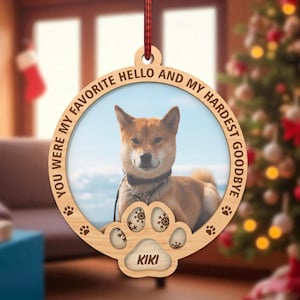 Pet Memorial Ornament Glowforge File, Personalized Dog Cat Photo Frame SVG, Wooden Paw Print Christmas Decoration, Laser Cut Keepsake