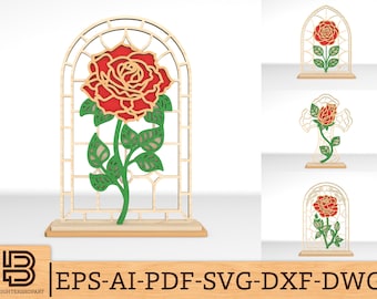 Multilayer Standing Rose SVG, Flower with Stand Laser Cut File, Valentines Day Gift , Mothers Day Gift, Glowforge svg files
