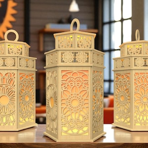 Mandala Lantern Glowforge Laser Cut File ,Boho Home Decor,Layered Floral Pattern Light Box Svg, Living Room Lamp , Lantern Wooden Laser Cut