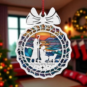 O Come All Ye Faithful Ornament Cutfile Svg, Wooden Christmas Bauble Svg,Holiday Tree Laser Cut , Rustic Xmas Glowforge , Winter Decoration