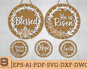 Easter Laser Cut File, He Is Risen Laser SVG, Glowforge Easter, Crown of Thorns SVG, Laser Cut File, Glowforge File, Christian Laser SVG