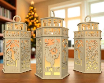 Nativity Lantern Glowforge File Svg,Christian Christmas Candle Holder,Holy Family Laser Cut ,Wooden Tea Light Lantern , Religious Decor Gift