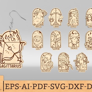 Sterrenbeeld oorbellen SVG-bundel, sterrenbeeld oorbellen lasergesneden bestand, sterrenbeeld oorbellen SVG, horoscoop oorbellen SVG, Glowforge SVG-bestanden, digitaal bestand
