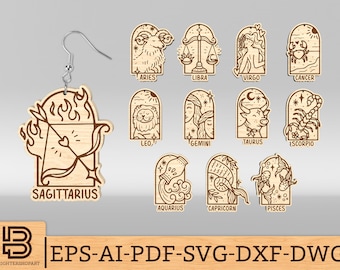 Zodiac Ohrring SVG Bundle, Sternzeichen Ohrringe Laser geschnitten Datei, Sternzeichen Ohrringe SVG, Horoskop Ohrring svg, Glowforge SVG-Dateien, digitale Datei