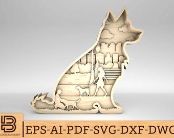 Multilayer Dog Scene Art svg, 3D Layered Dog Art svg, Puppy svg, 10 Layer Art Piece for Glowforge, Laser cut files
