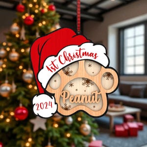 Dog Paw Ornament Glowforge File ,Christmas Ornament SVG for Laser Cut , Personalized Pet 1st Christmas 2024 Svg, Laser Cut File for Pets