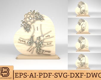 Personalized Mom And Kid Hands Heart Stand Decor SVG,Gift for Mom,Mothers Day svg,Mothers Day Gifts svg,Laser cut files, Glowforge svg files