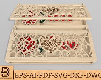 Valentines Day Box Gift with Rose SVG, Wooden Rose svg, Gift for Her, Valentines Day flower box svg, Laser cut files, Glowforge svg files