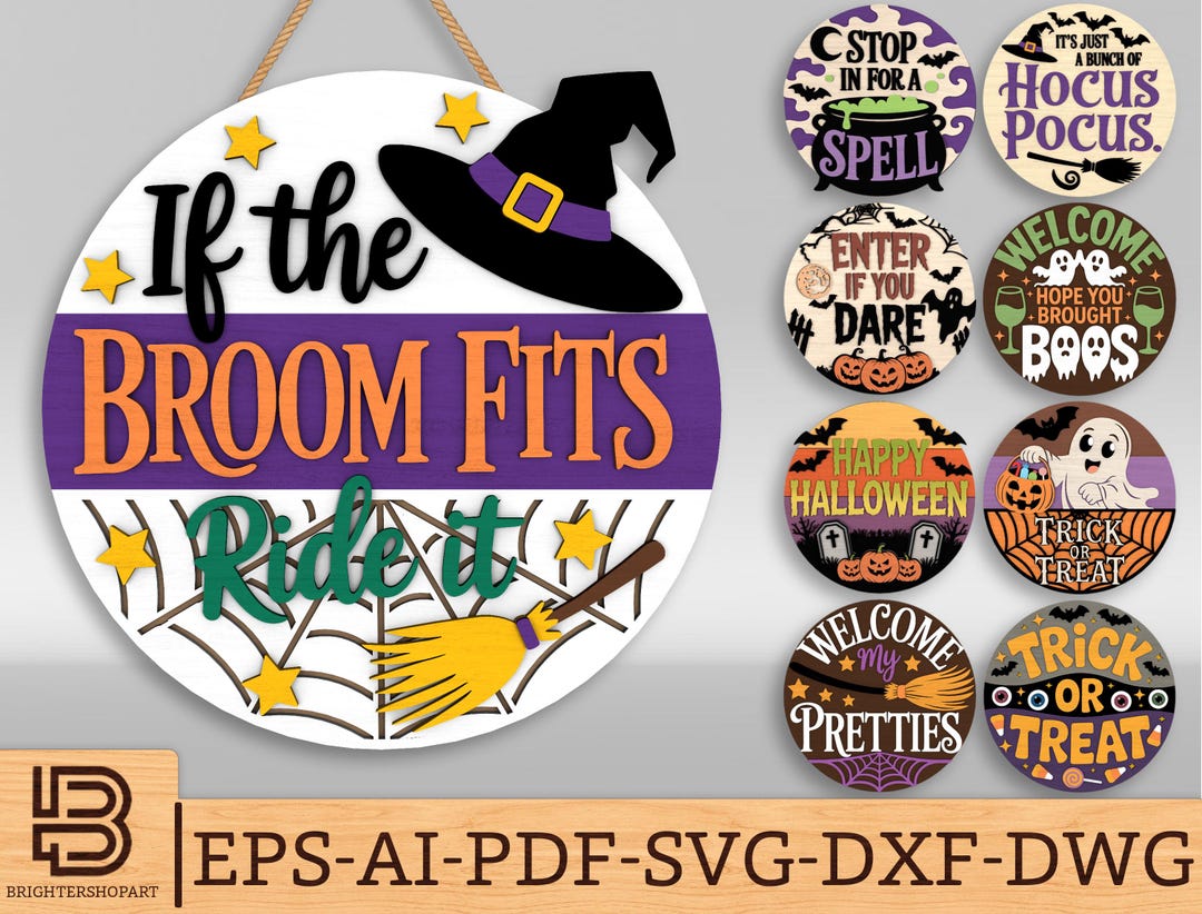 9 Spooky Halloween Door Hanger SVG Bundle, Funny Witch Quotes & Ghost ...