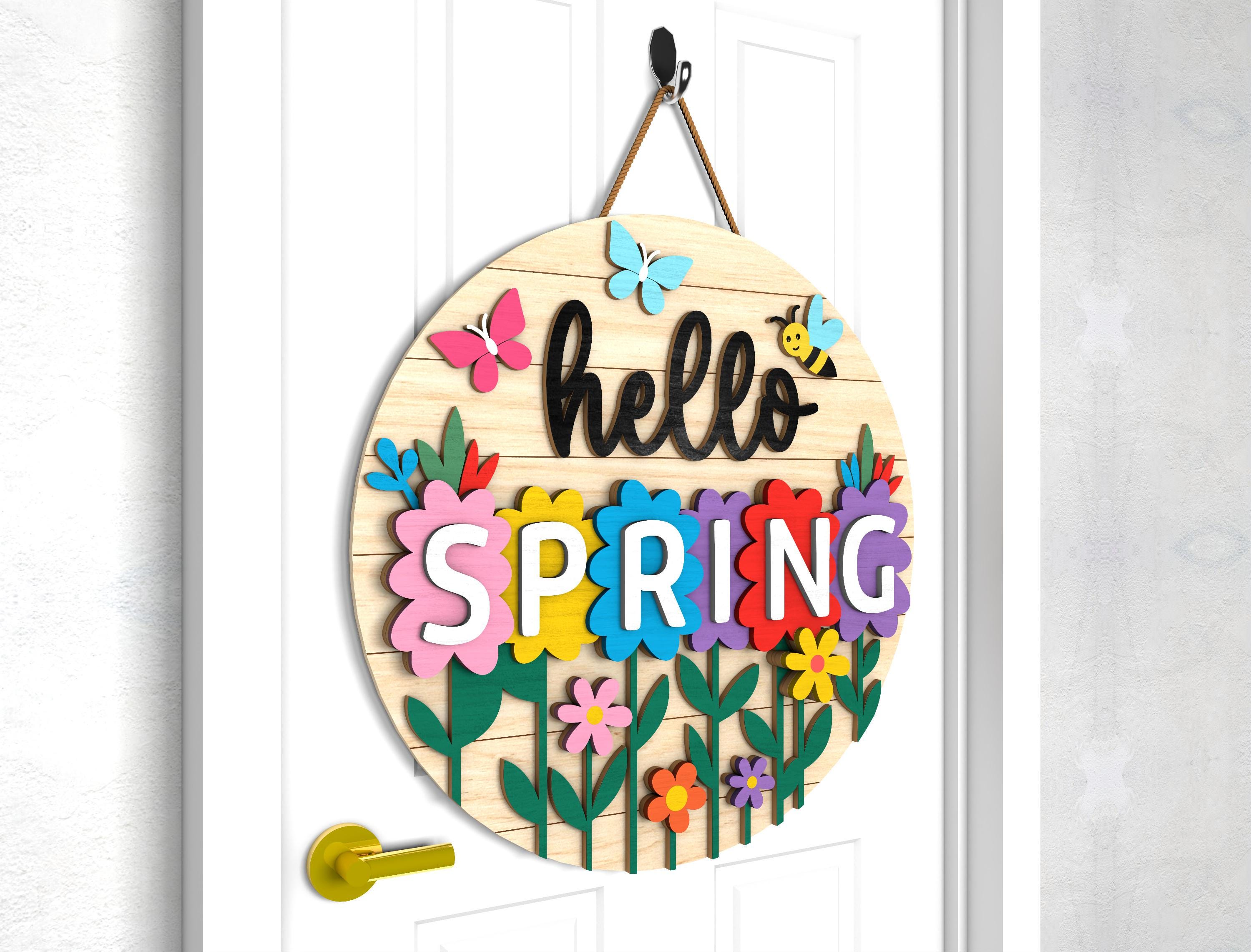 Hello Spring Round Sign SVG, Spring Flowers Svg, Spring Welcome Sign ...