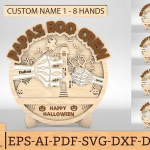 Scheletro personalizzato papà e bambino mani pugno Bump segno SVG, nonno Boo Crew SVG, regalo per papà, regali di Halloween SVG, file SVG Glowforge