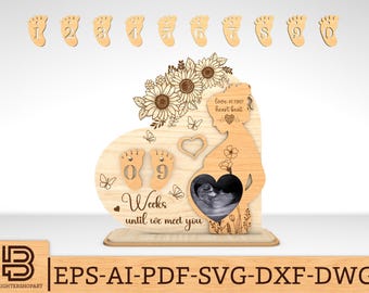 Schwangere Mama Countdown-Svg, Schwangerschaftsankündigung, neues Elterngeschenk, Ultraschall-Countdown-Kalender-Svg, Glowforge-Svg-Dateien, Laser-Schnittdateien