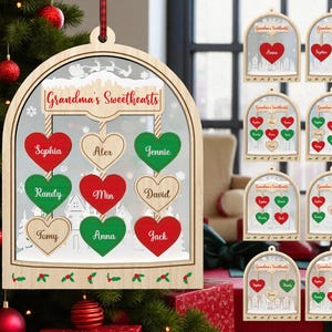 Personalized Grandma’s Sweethearts Ornament Laser Cut File Svg, Family Name Ornament Svg, Wooden Christmas Ornament, Custom Grandkids Gift