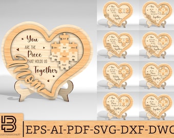 Personalized Mom Puzzle Piece Heart Sign SVG, Gift for Grandma, Mothers Day svg, Mothers Day Gifts svg, Laser cut files, Glowforge svg files