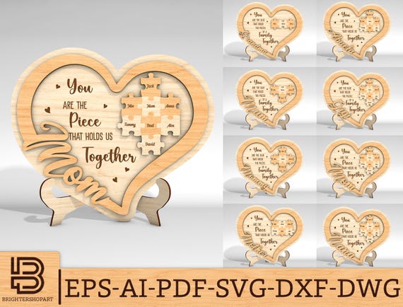 Personalized Mom Puzzle Piece Heart Sign SVG, Gift for Grandma