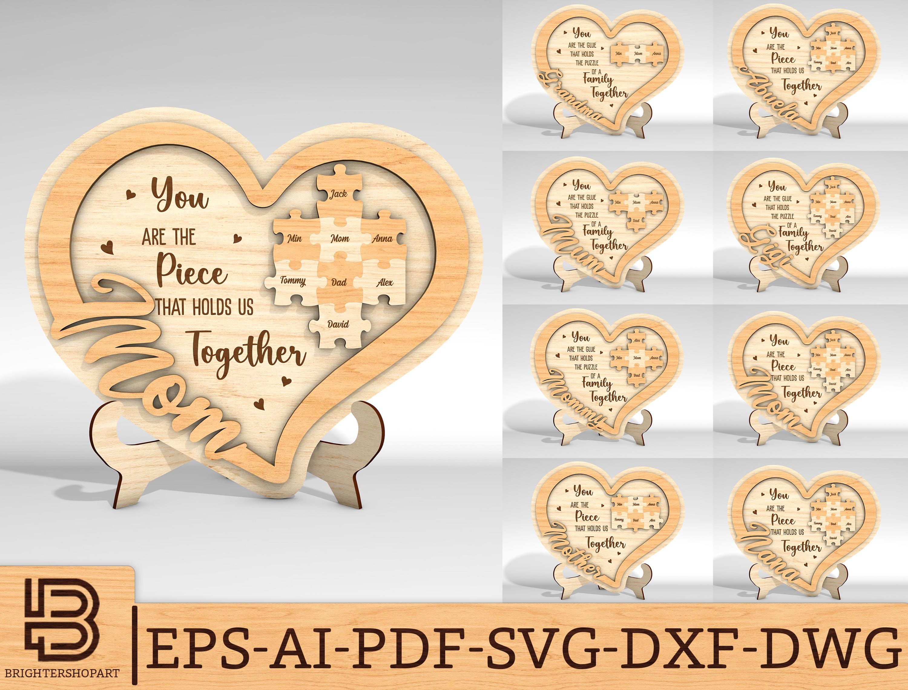 Personalized Mom Puzzle Piece Heart Sign SVG, Gift for Grandma
