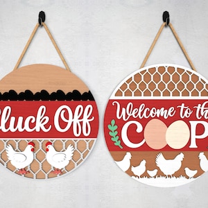 Funny Chicken Coop Sign SVG Bundle, Cluck Off Door Sign & Welcome to the Coop SVG, Farmhouse Chicken Laser Cut Files, Glowforge svg files