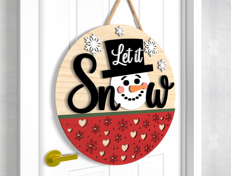 Snowman and Holly Round Sign SVG Bundle, Let It Snow & Merry Christmas ...