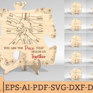 Personalized Mom And Kid Hands Rose Puzzle Sign SVG, Gift for Mom, Mothers Day svg,Mothers Day Gifts svg,Laser cut files,Glowforge svg files