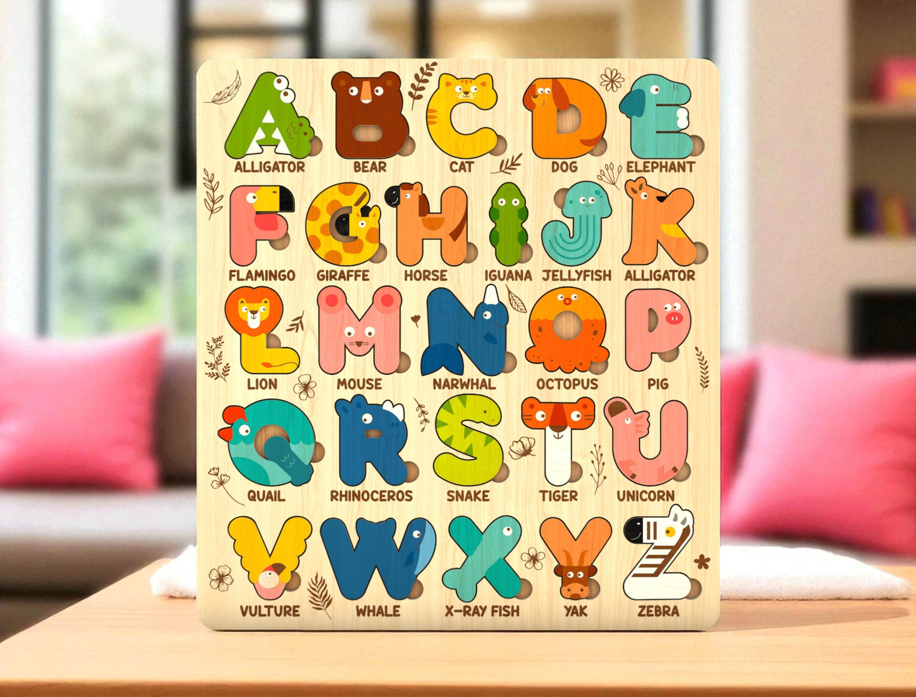 Alphabet Animal Puzzle Glowforge File , ABC Kids Learning Puzzle
