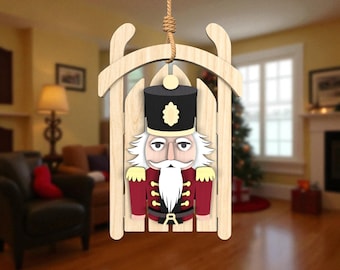 Nutcracker Christmas Ornament SVG, Wooden Nutcracker Door Sign SVG, Xmas Ornament SVG Laser File, Holiday Nutcracker Laser File