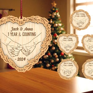 Personalized Anniversary Ornament SVG, Couple Hands Ornament SVG Laser Cut, Custom Year & Name Ornament, Glowforge Christmas Wood Decor