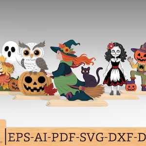 Halloween standing ghost pumpkin witch table decoration svg, Halloween standing sign svg, Halloween Laser Cut Files, Glowforge svg files