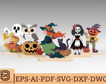 Halloween standing ghost pumpkin witch table decoration svg, Halloween standing sign svg, Halloween Laser Cut Files, Glowforge svg files