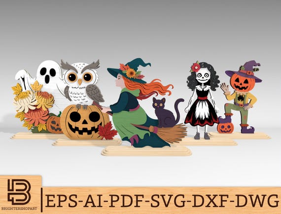 Halloween standing ghost pumpkin witch table decoration svg, Halloween standing sign svg, Halloween Laser Cut Files, Glowforge svg files