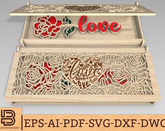 Valentines Day Box Gift with Rose SVG, Wooden Rose svg, Gift for Her, Valentines Day flower box svg, Laser cut files, Glowforge svg files