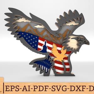 Multilayer American Flag Eagle svg, Patriotic Bald Eagle Svg, 4th of July svg, Independence Day svg, Laser cut files, Glowforge SVG Files