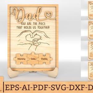 Letrero de rompecabezas personalizado para el Día del Padre SVG, letrero de manos familiares Svg, regalo para papá, regalos para el Día del Padre Svg, archivos Svg Glowforge, archivos cortados con láser